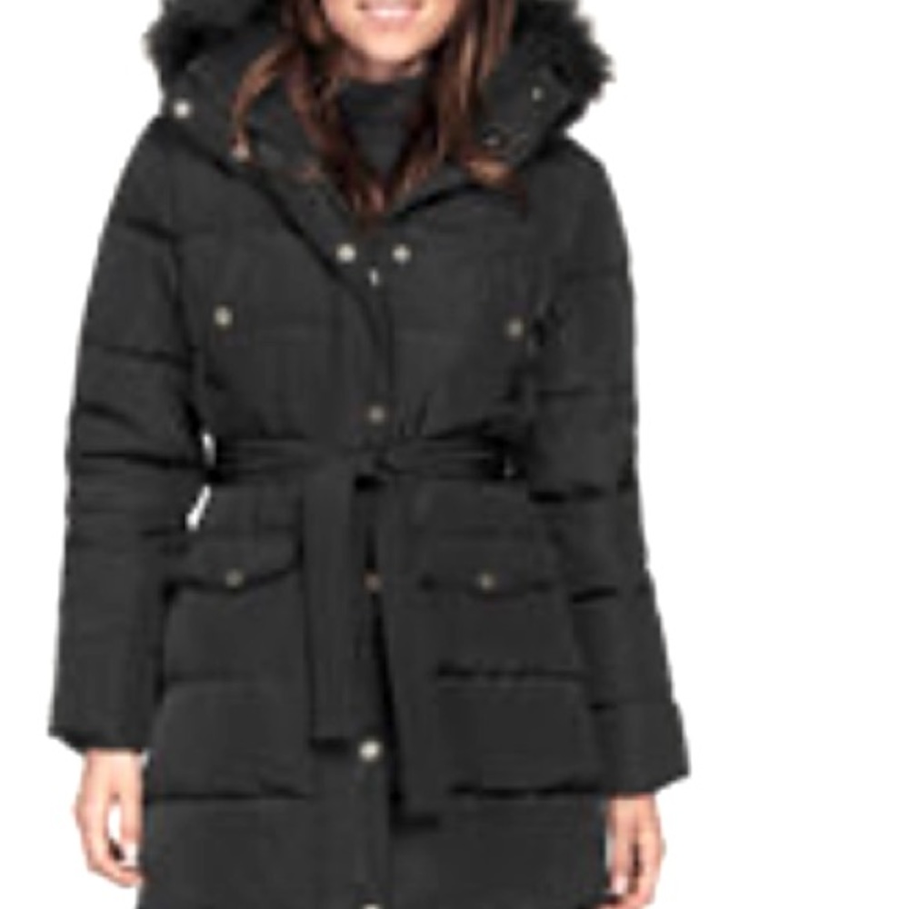 NWOT Ellos belted black puffer coat. 4x